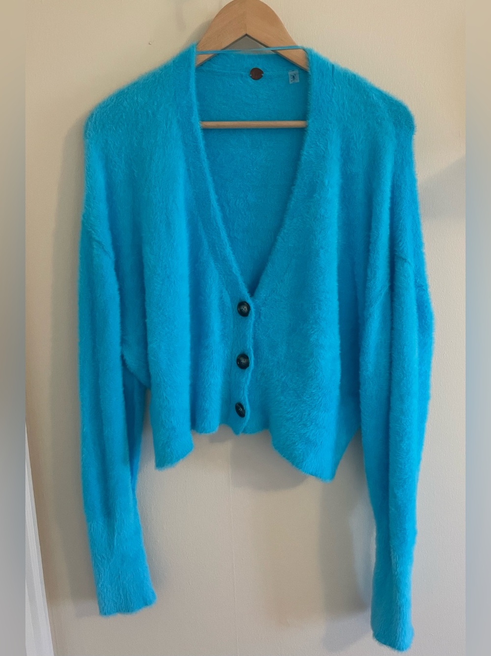 Free People Cropped Fuzzy Sweater - Blue